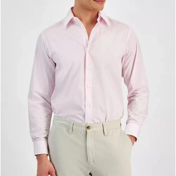 Club Room Men Regular Fit Long Sleeve Dress Shirt Pink Check Size Small - Picture 1 of 4